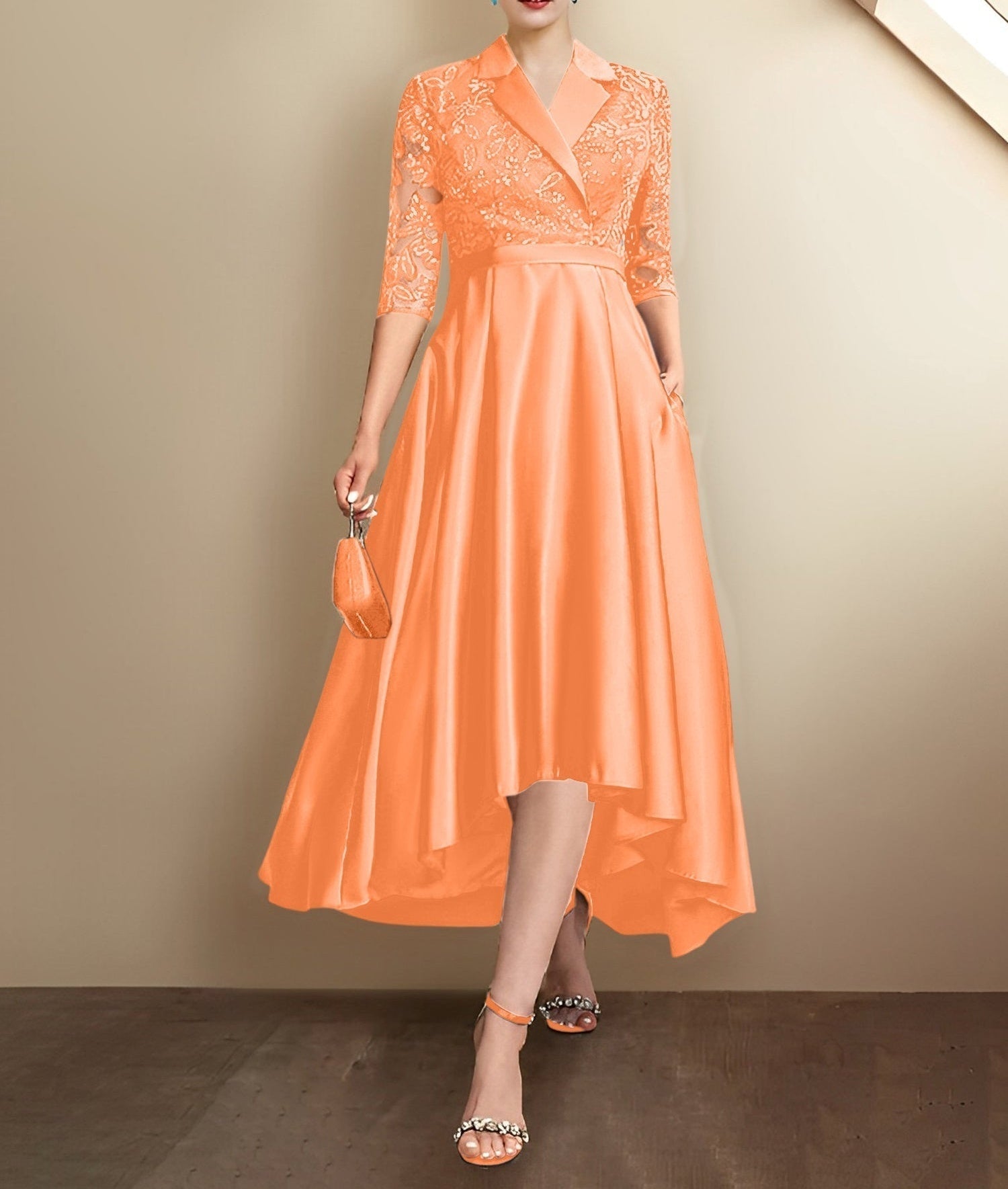 Sheath/Column V-Neck Tea-Length Mother of the Bride Dresses