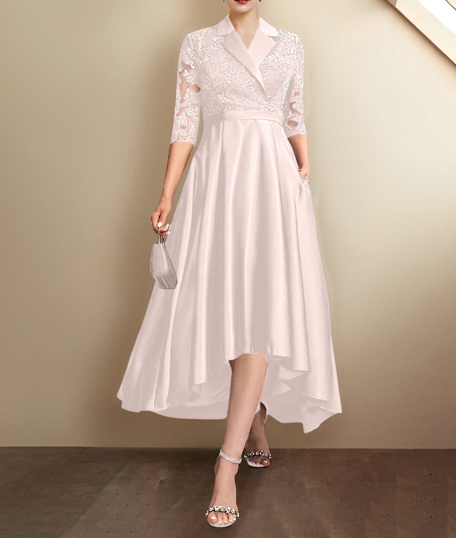Sheath/Column V-Neck Tea-Length Mother of the Bride Dresses