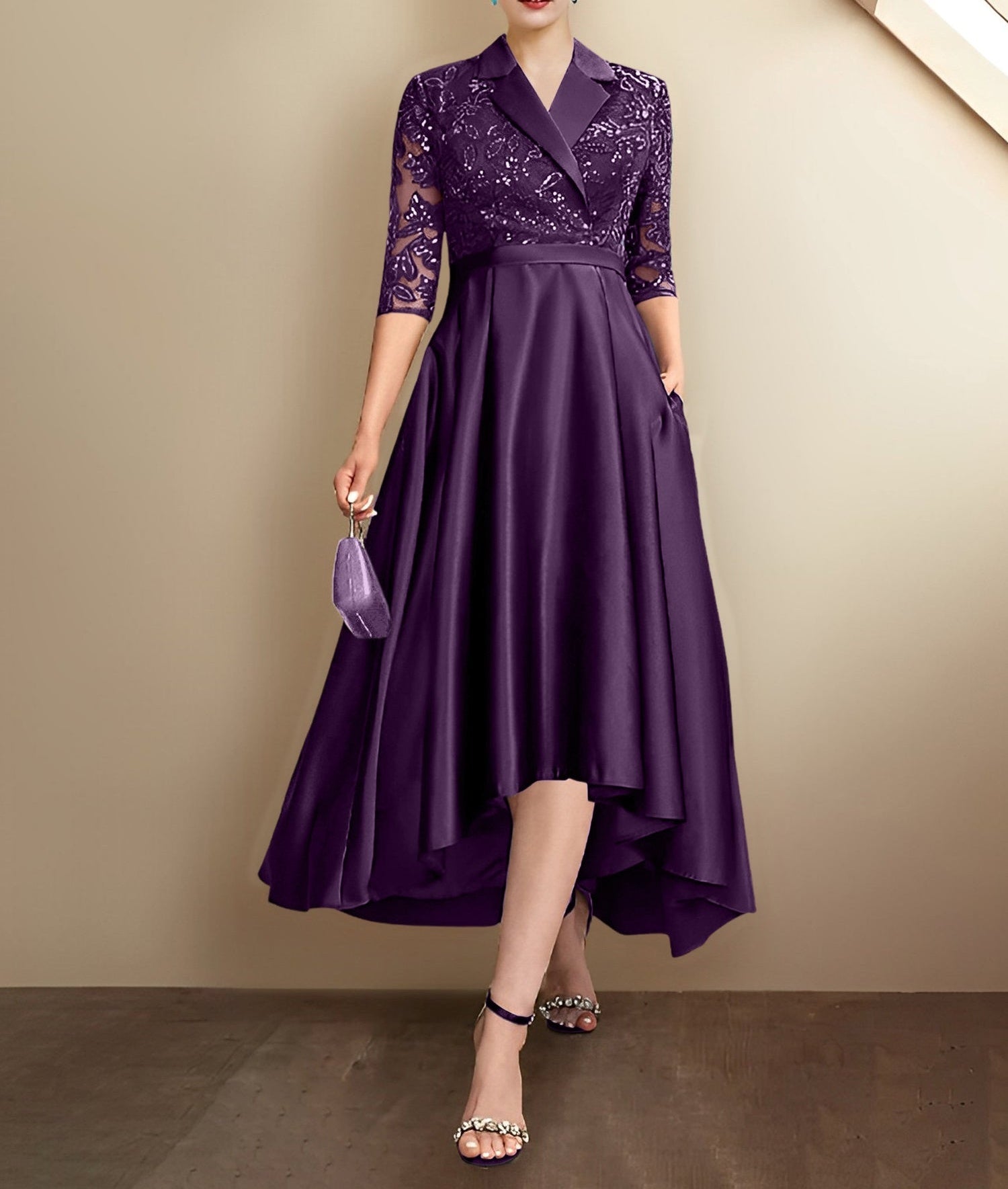 Sheath/Column V-Neck Tea-Length Mother of the Bride Dresses
