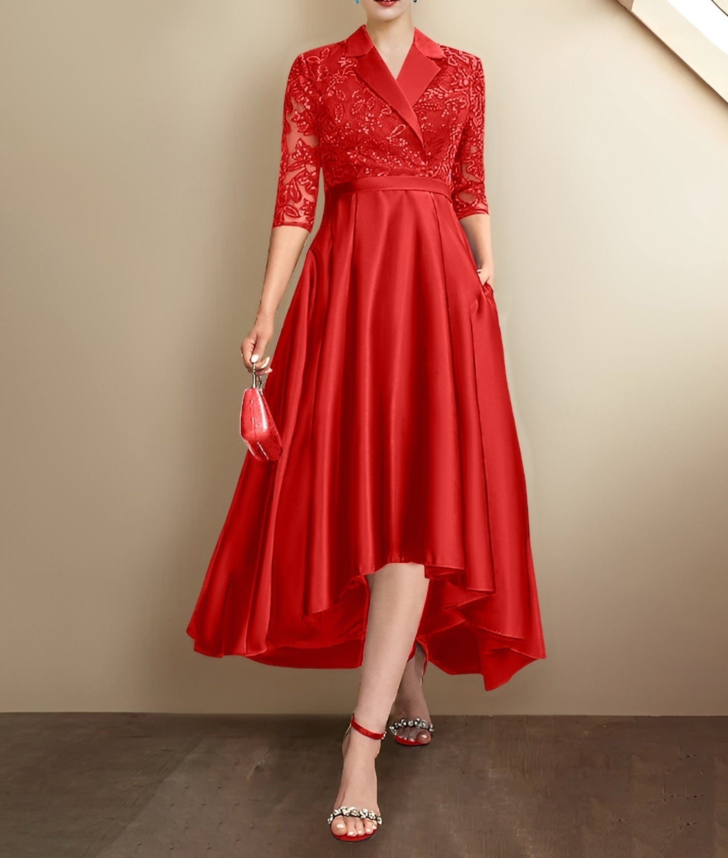 Sheath/Column V-Neck Tea-Length Mother of the Bride Dresses