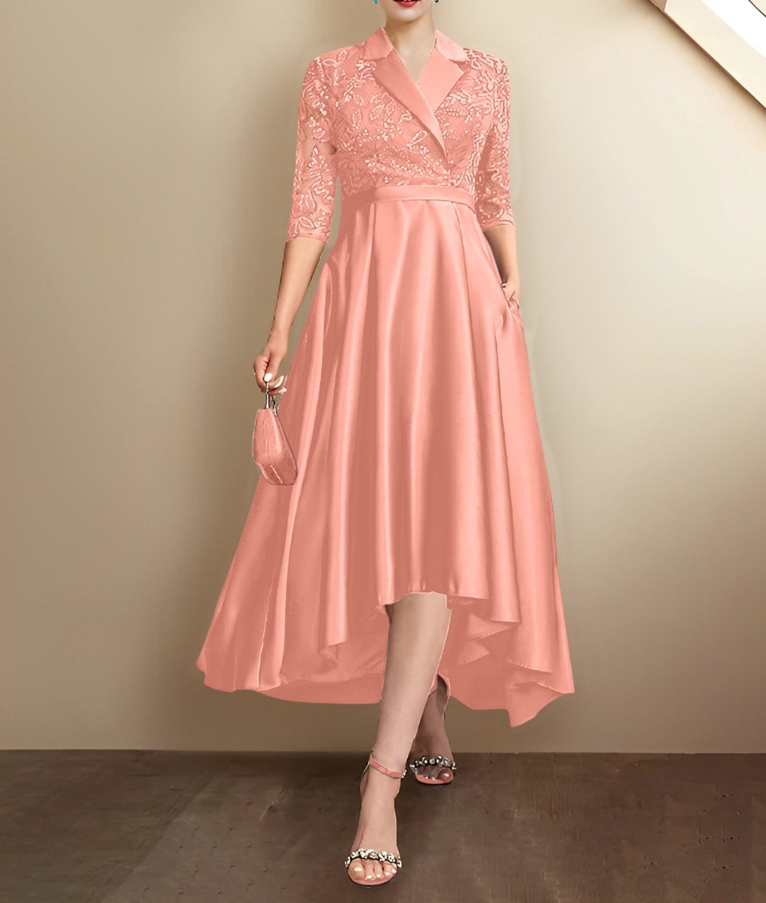 Sheath/Column V-Neck Tea-Length Mother of the Bride Dresses