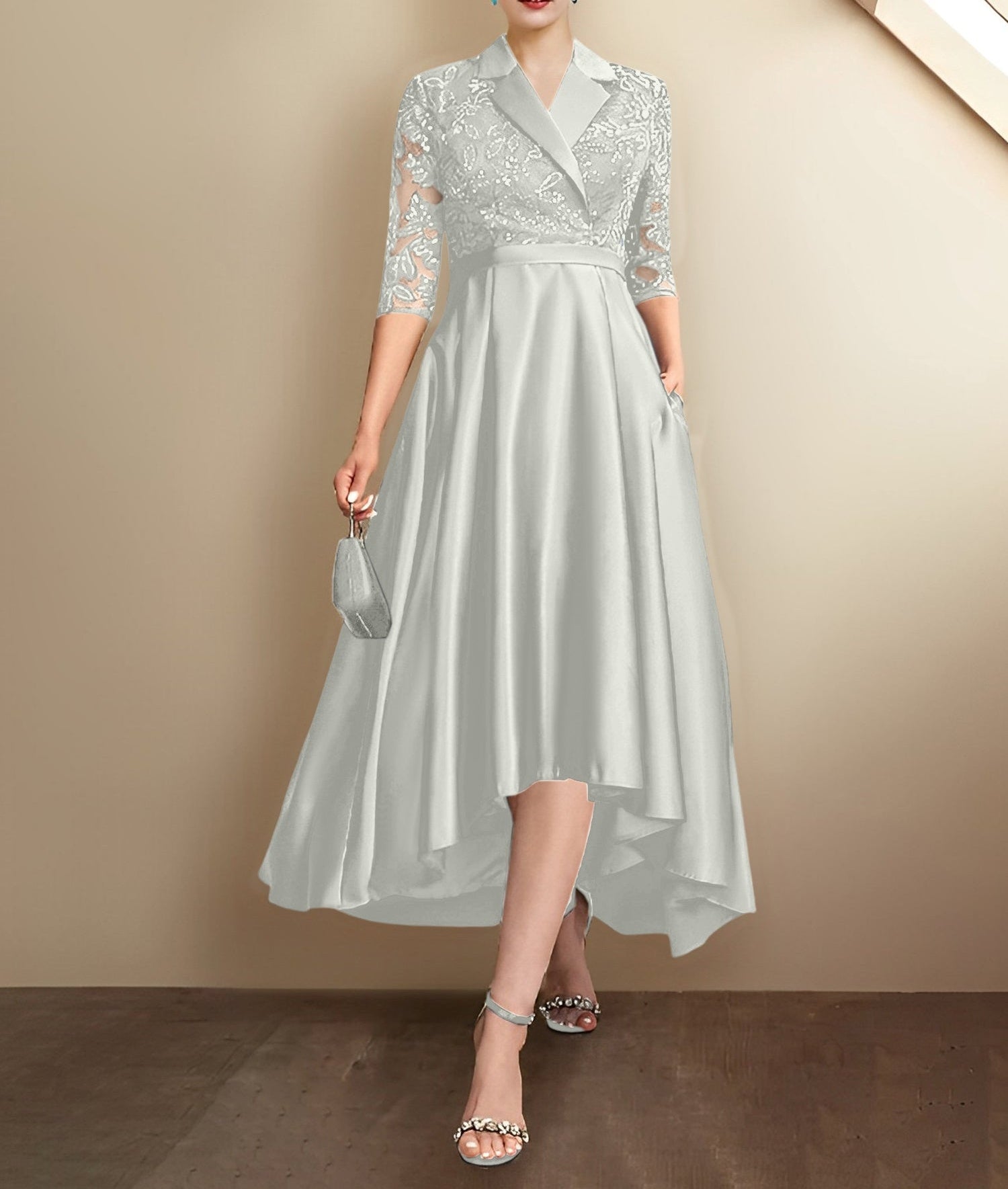 Sheath/Column V-Neck Tea-Length Mother of the Bride Dresses