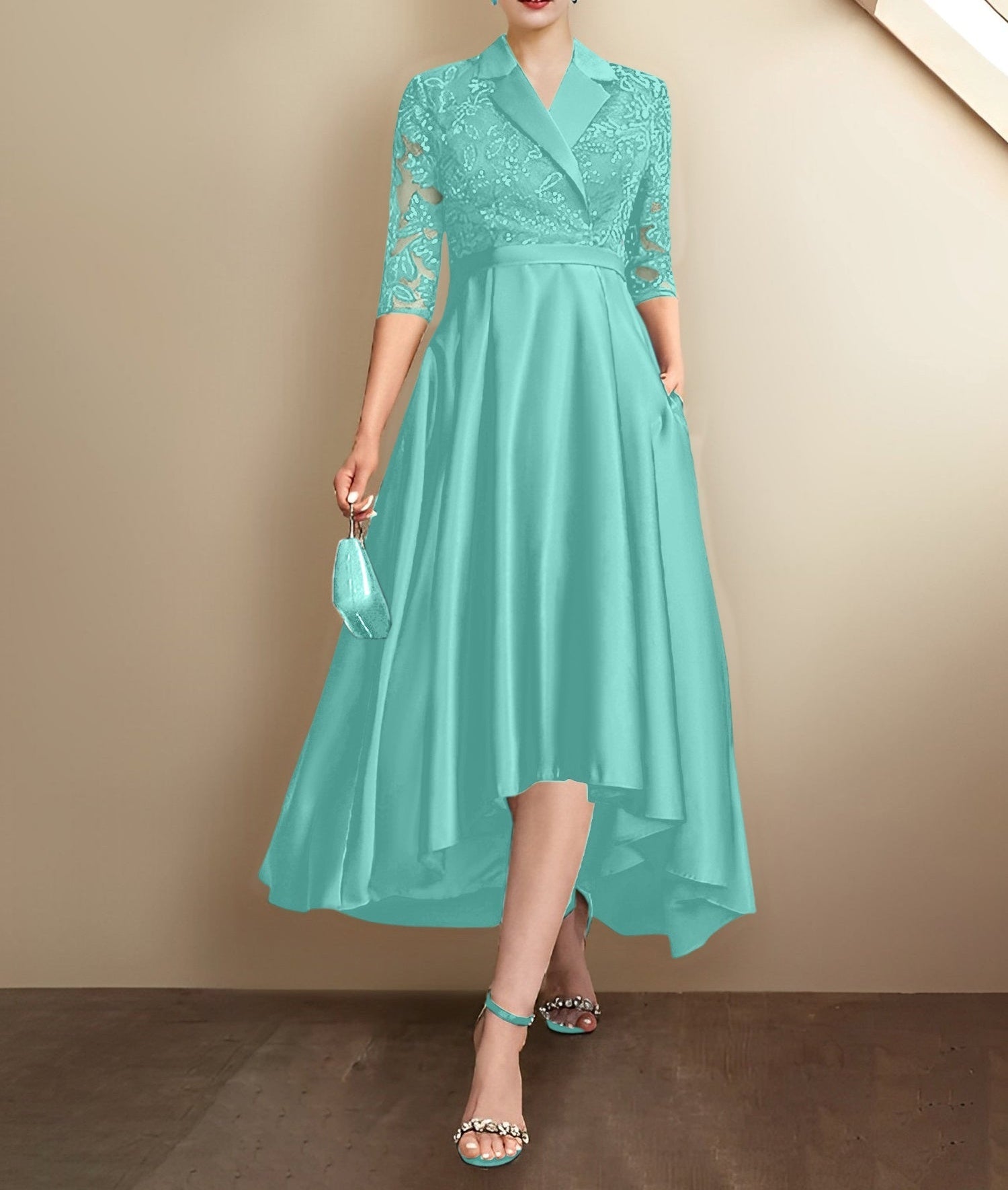 Sheath/Column V-Neck Tea-Length Mother of the Bride Dresses