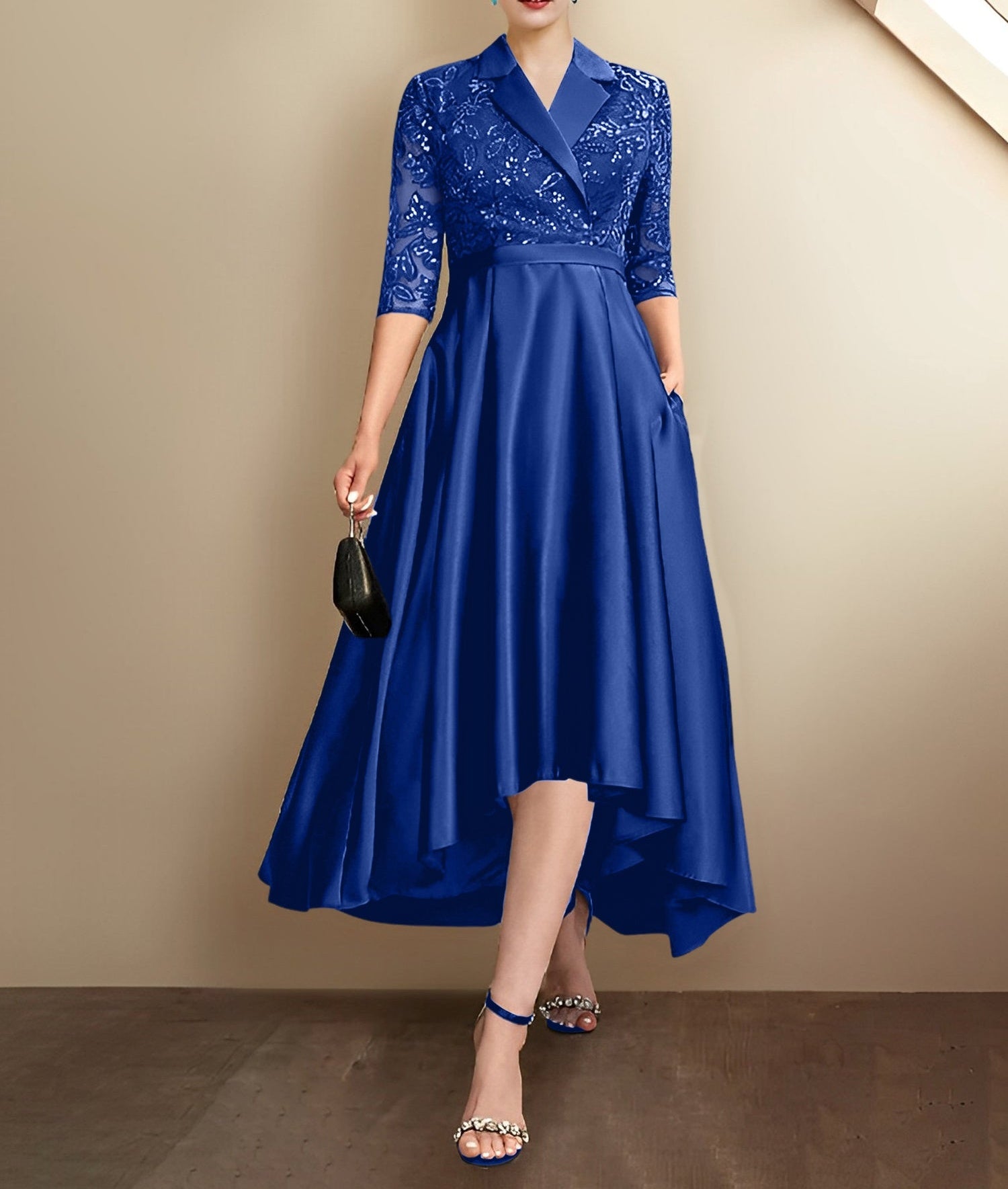 Sheath/Column V-Neck Tea-Length Mother of the Bride Dresses
