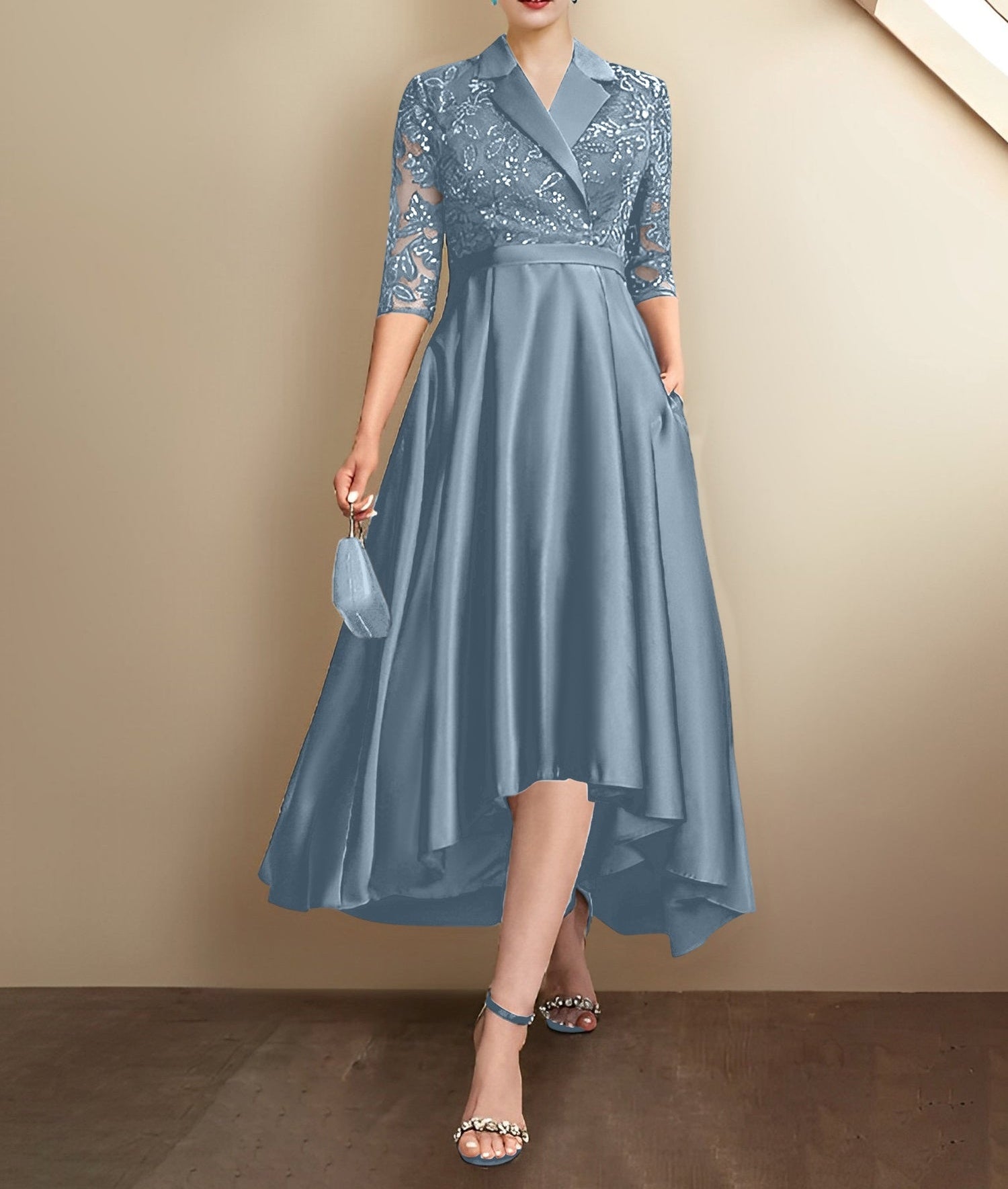 Sheath/Column V-Neck Tea-Length Mother of the Bride Dresses