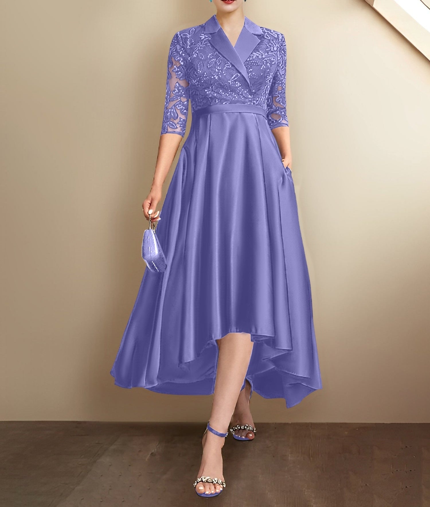 Sheath/Column V-Neck Tea-Length Mother of the Bride Dresses