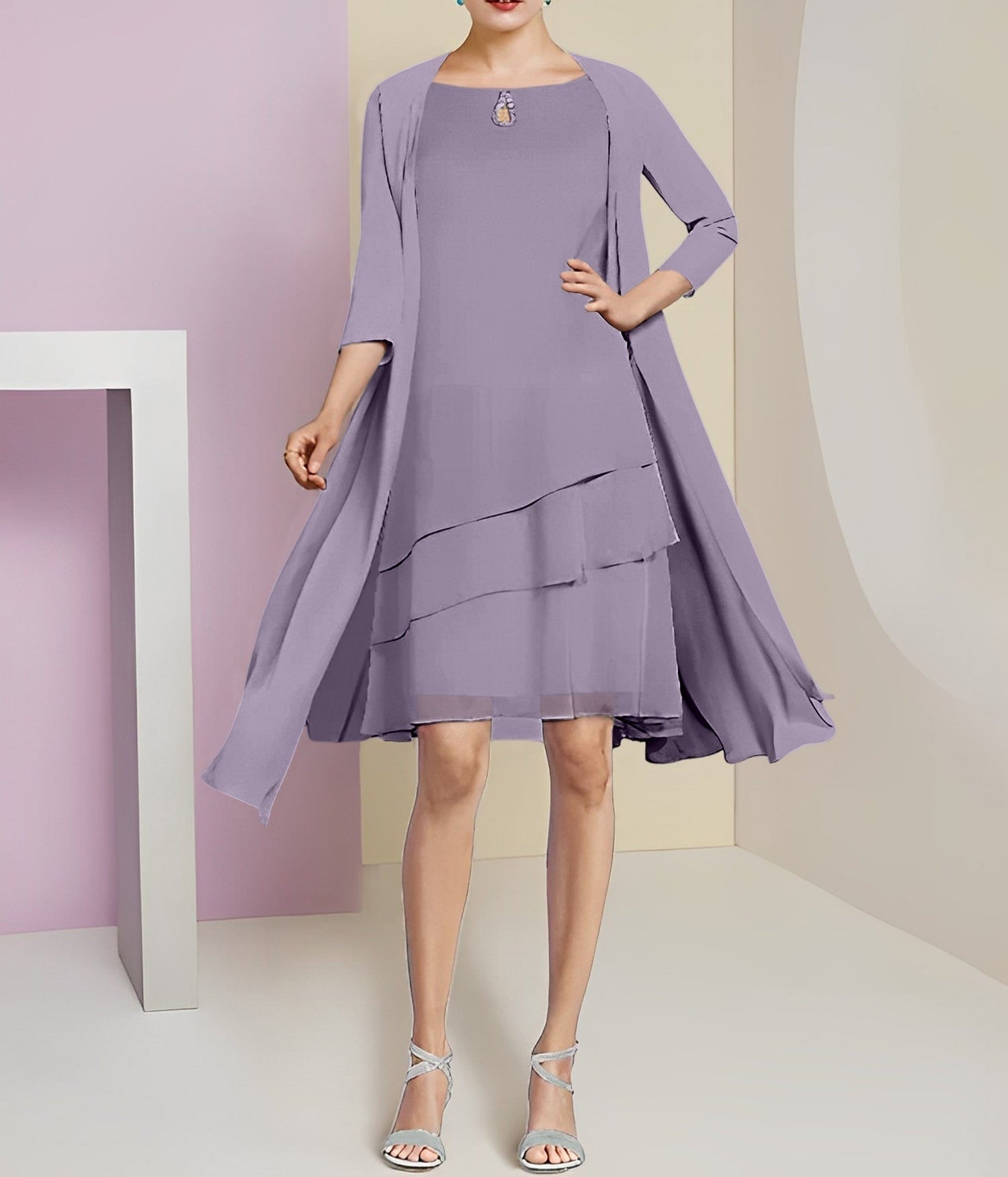 A-Line/Princess Jewel Neck Knee-Length Mother of the Bride Dresses
