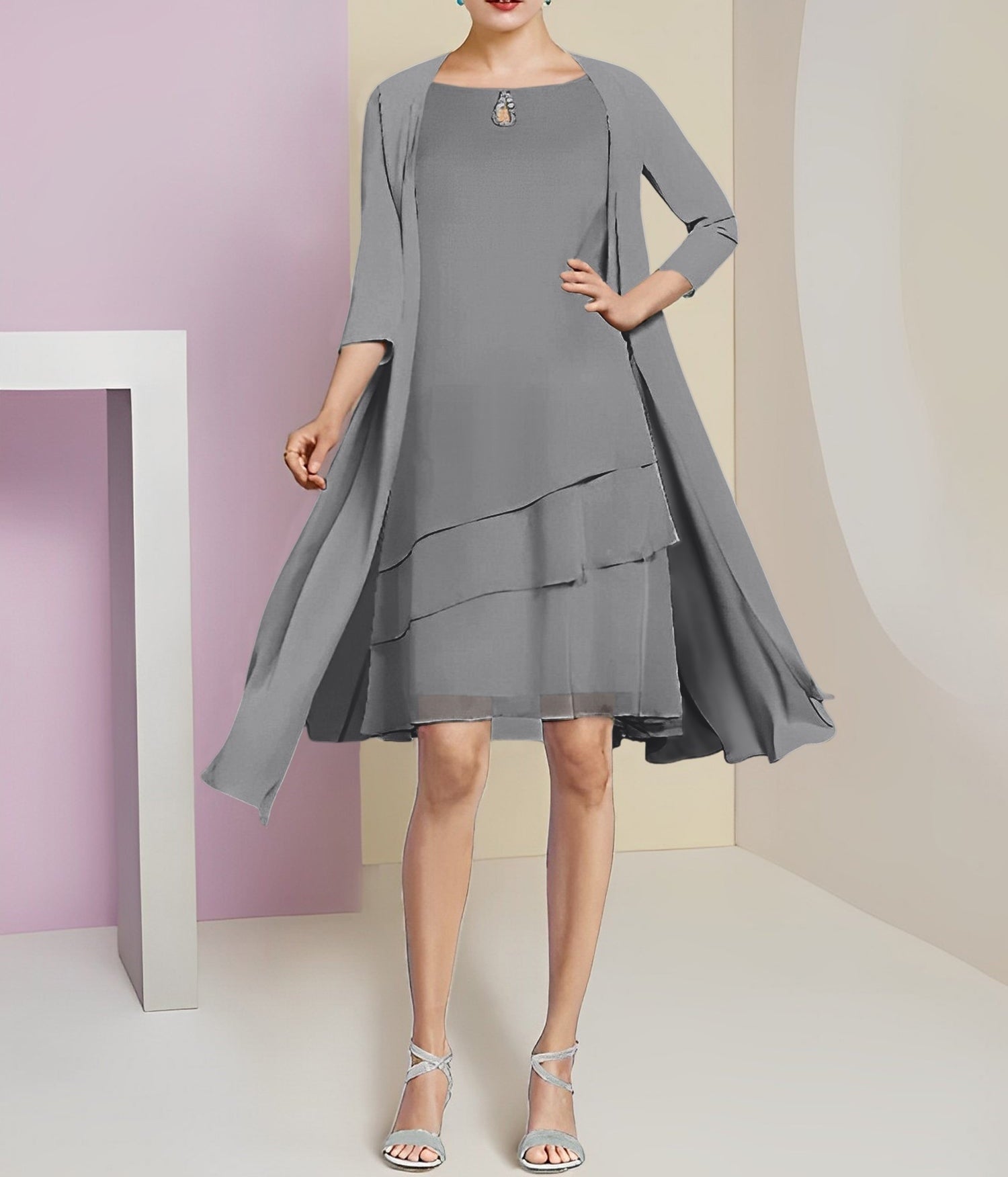 A-Line/Princess Jewel Neck Knee-Length Mother of the Bride Dresses