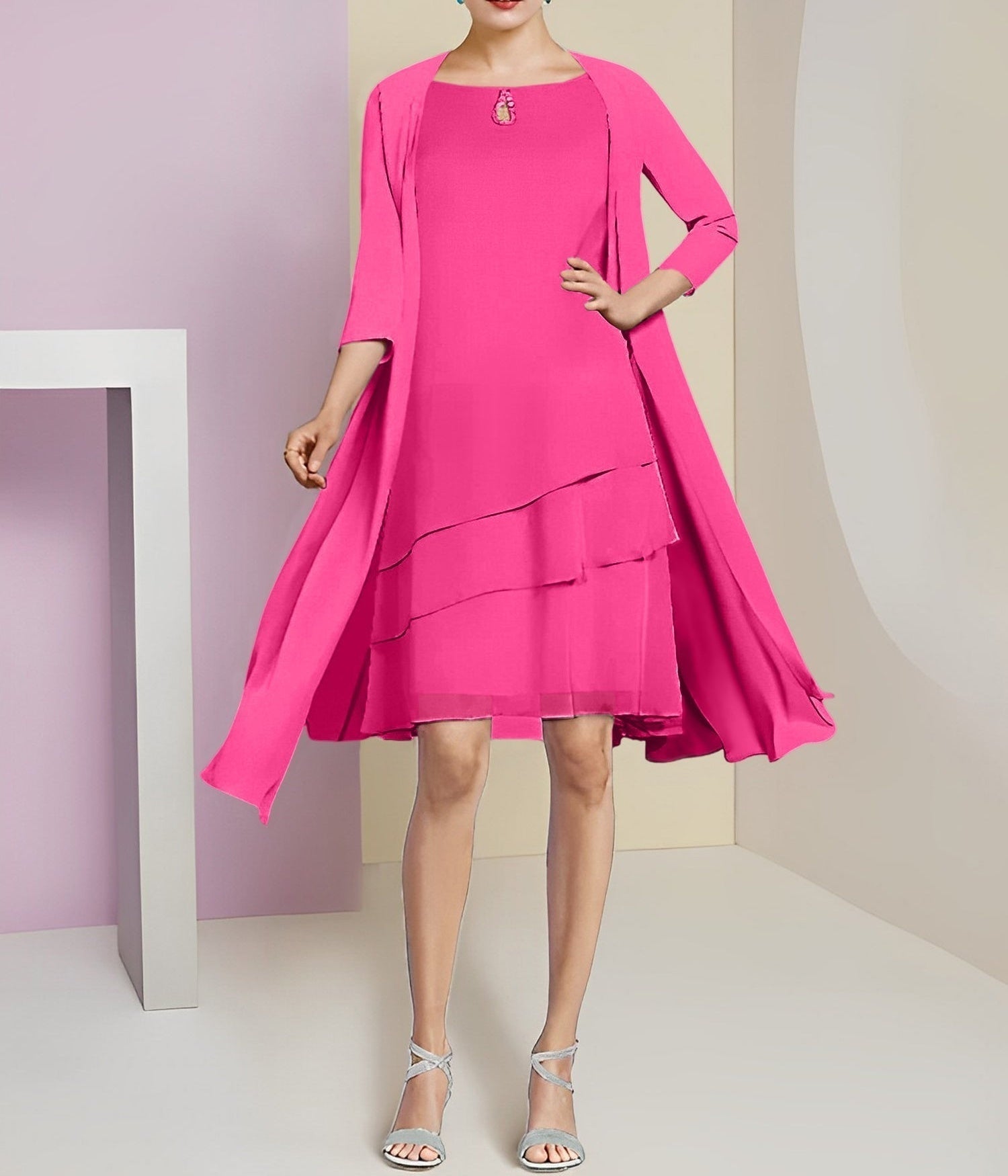 A-Line/Princess Jewel Neck Knee-Length Mother of the Bride Dresses