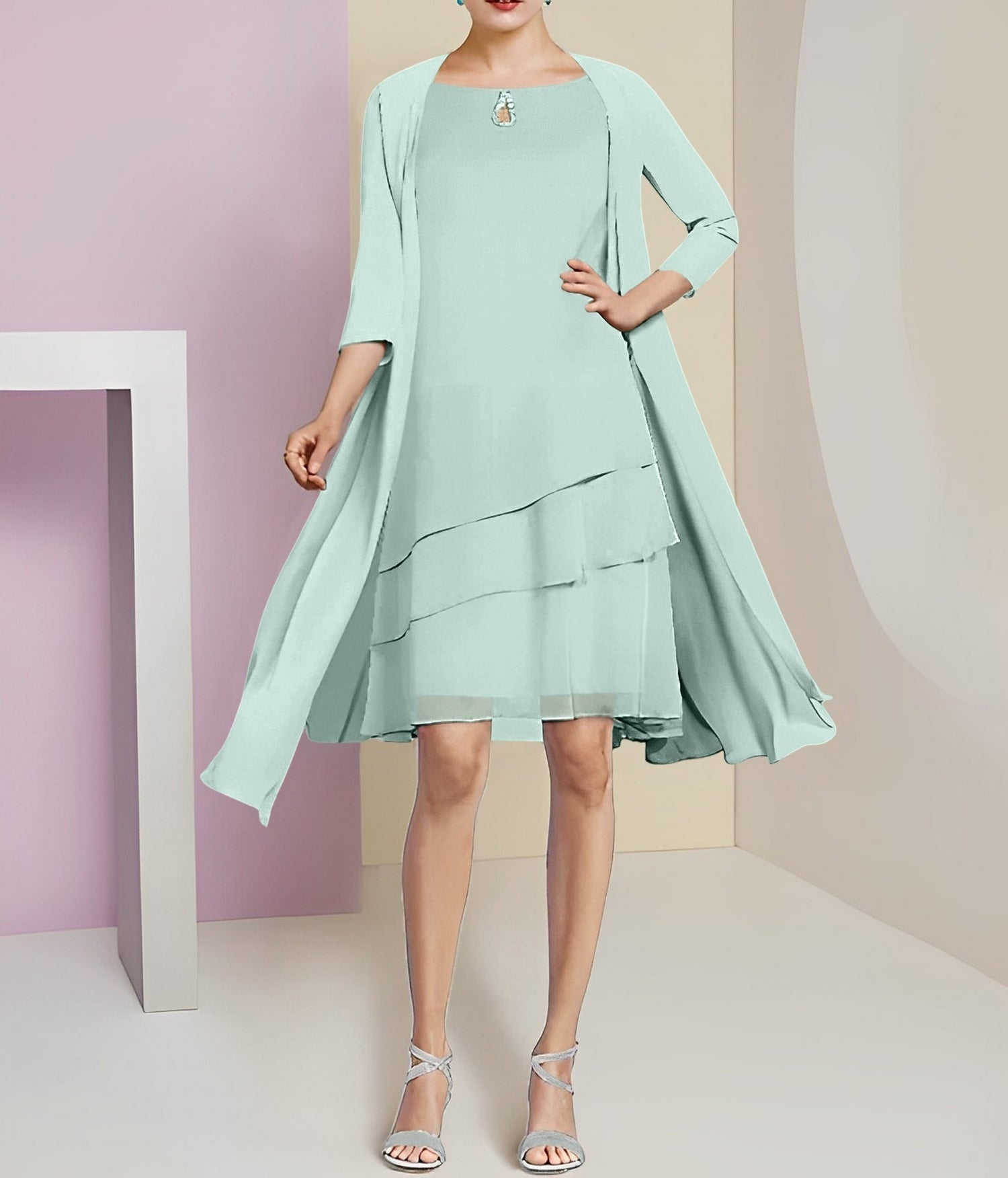 A-Line/Princess Jewel Neck Knee-Length Mother of the Bride Dresses