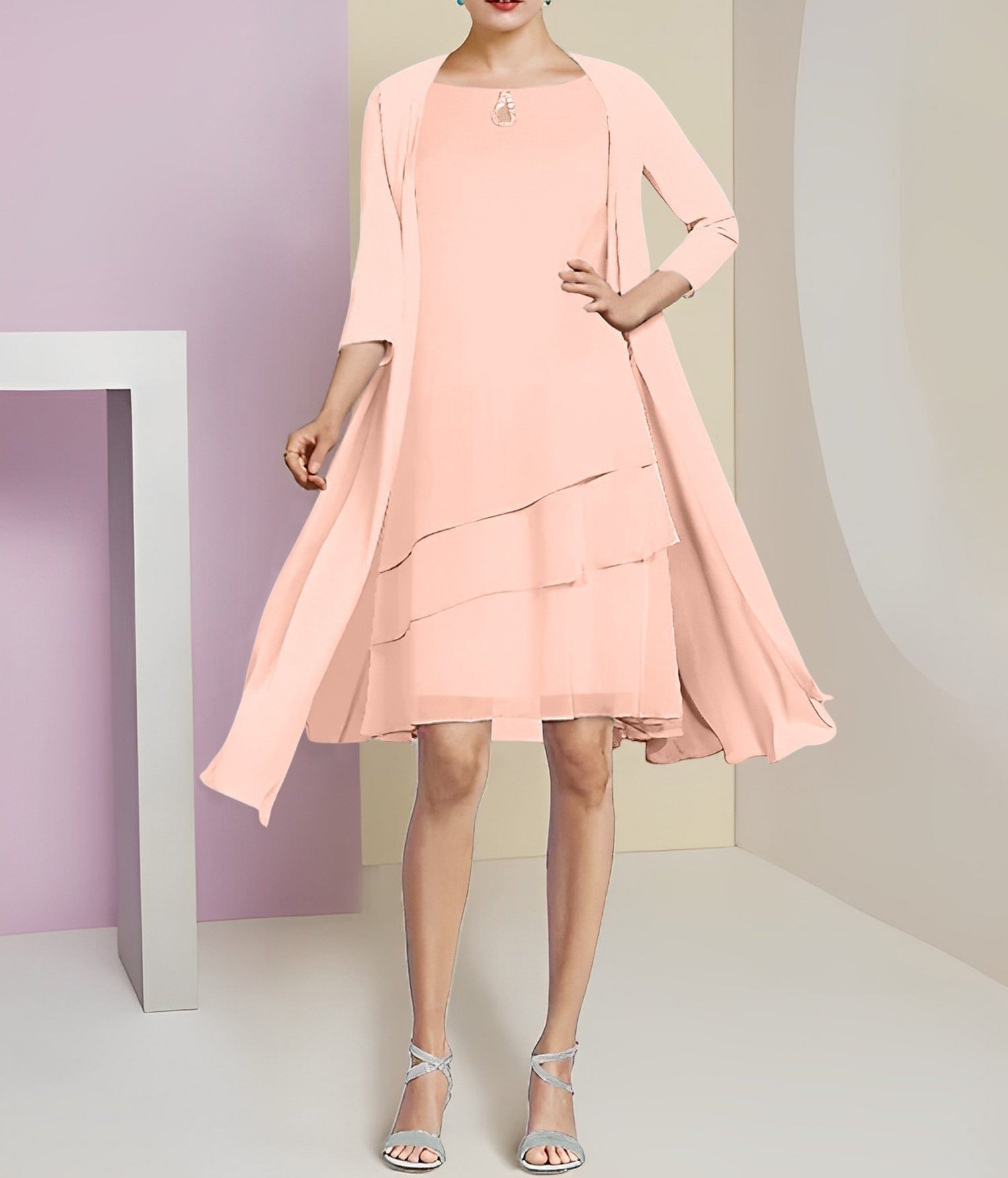 A-Line/Princess Jewel Neck Knee-Length Mother of the Bride Dresses