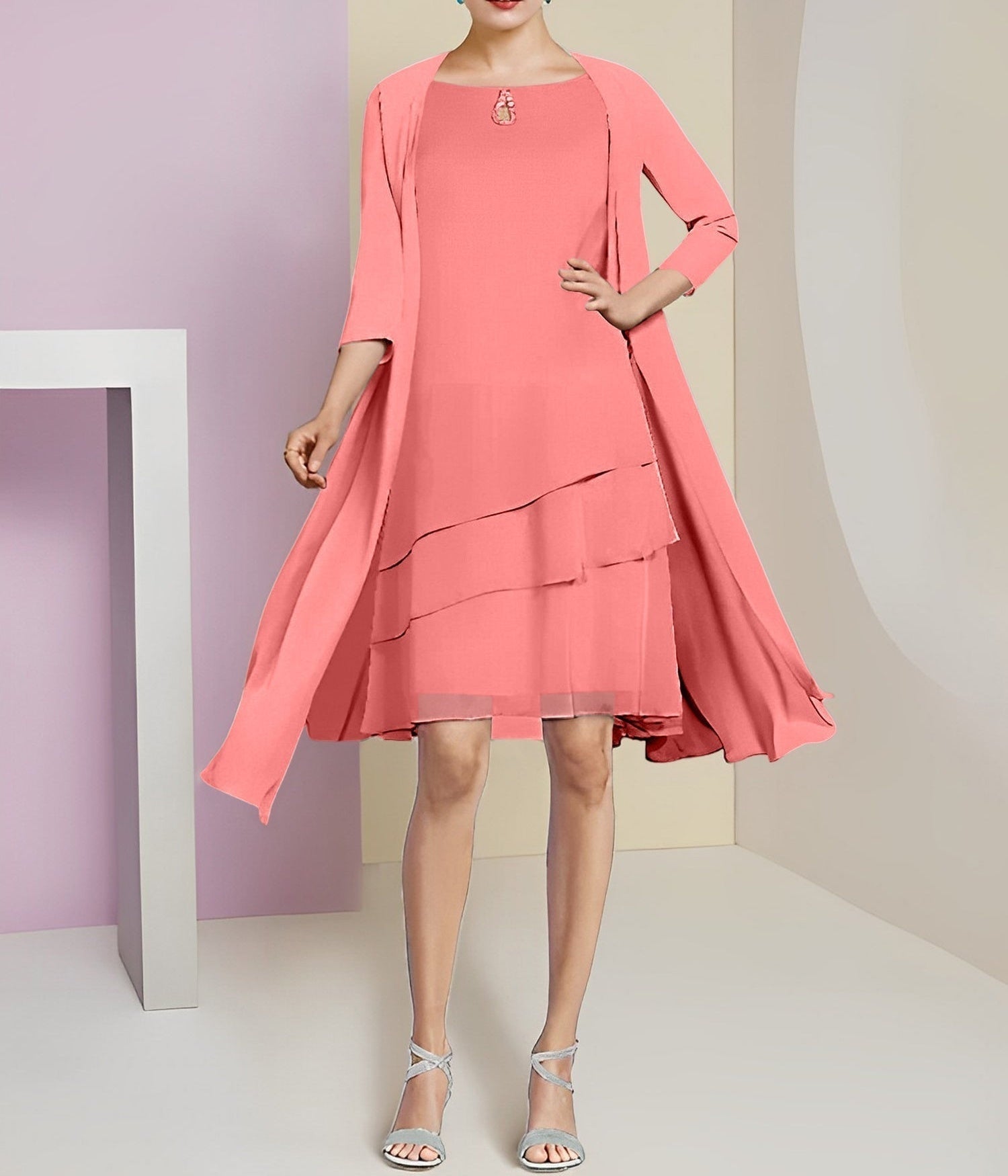 A-Line/Princess Jewel Neck Knee-Length Mother of the Bride Dresses