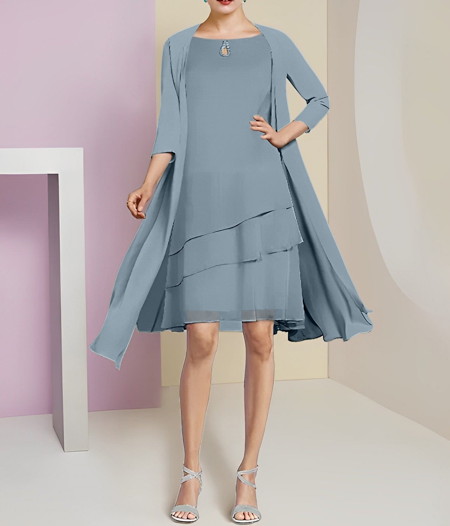 A-Line/Princess Jewel Neck Knee-Length Mother of the Bride Dresses