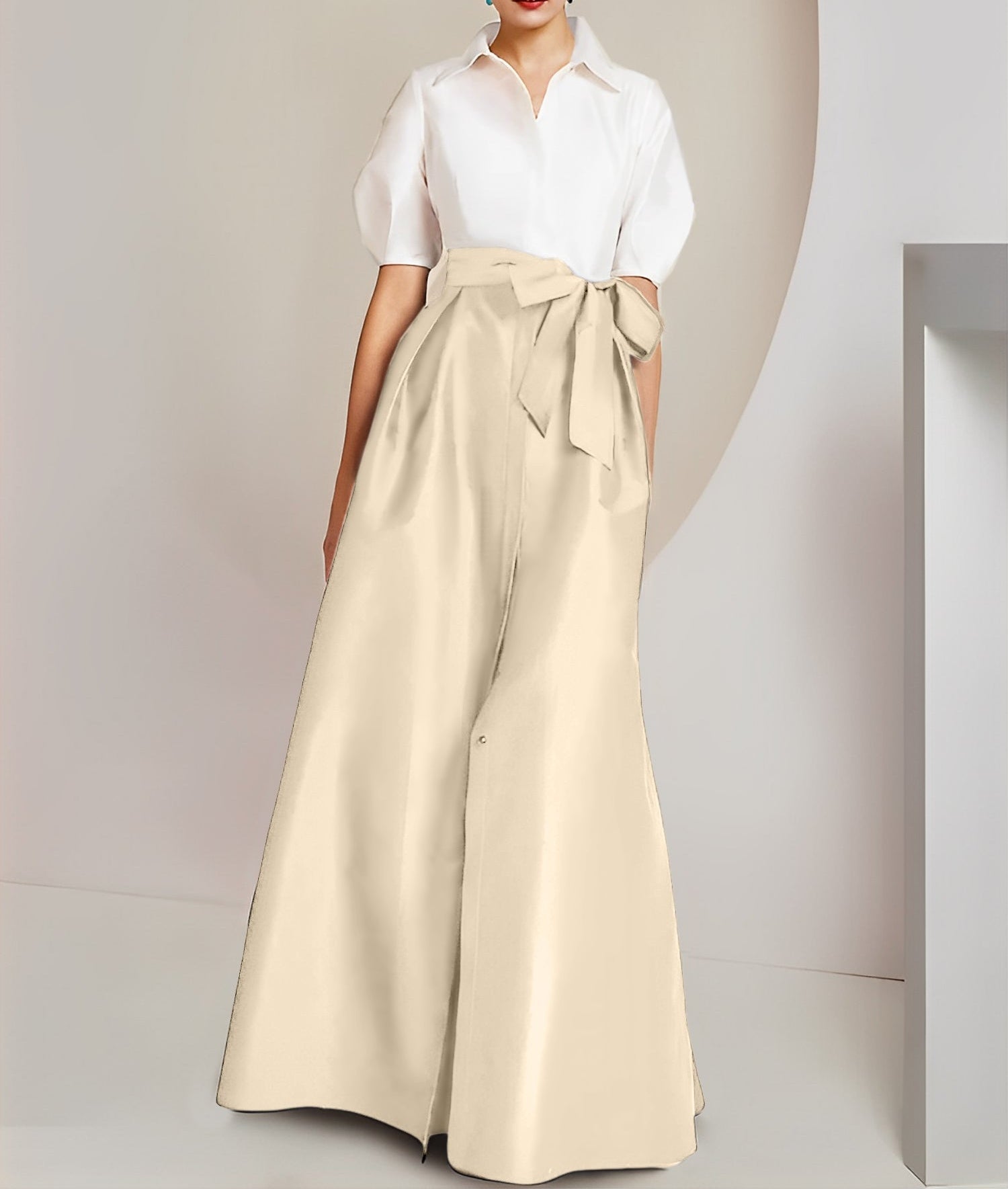 A-Line/Princess  Shirt Collar Short Sleeves 2 pieces Mother Of The Bride Dresses