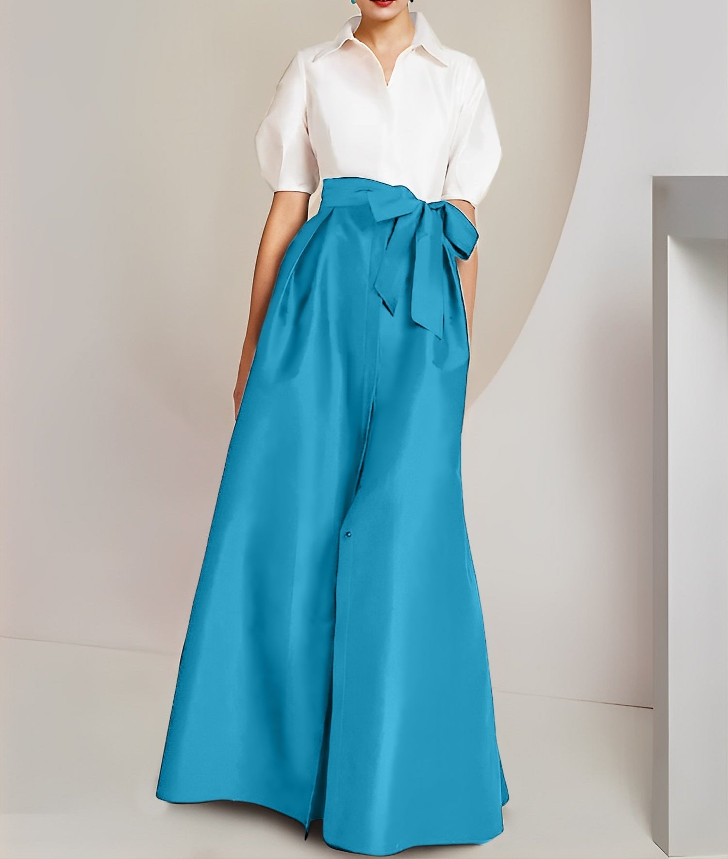 A-Line/Princess  Shirt Collar Short Sleeves 2 pieces Mother Of The Bride Dresses