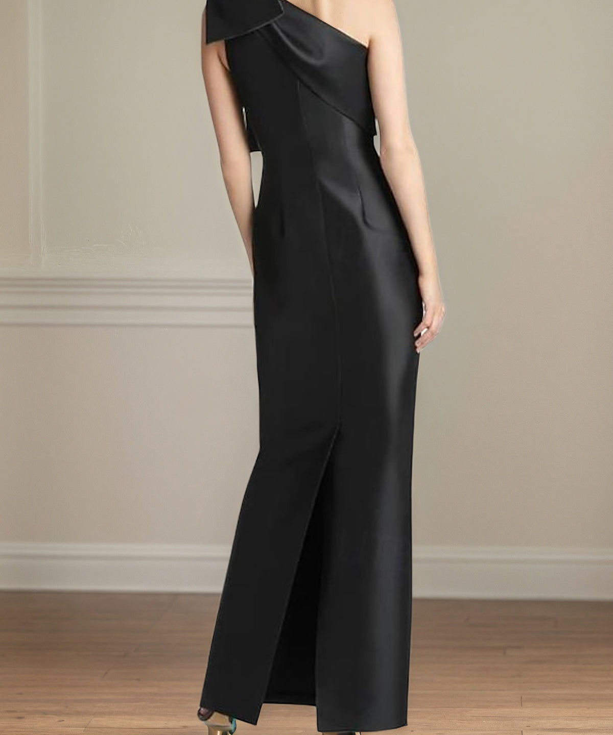 Black Satin Sheath/Column One Shoulder Floor Length Mother of the Bride Dresses