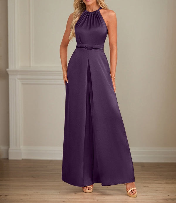 Jumpsuits Halter Floor-Length Satin Wedding Dress