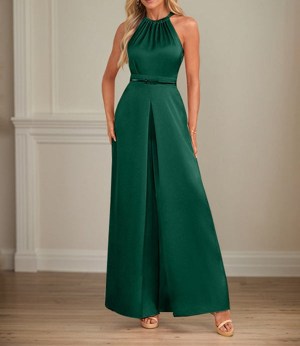 Jumpsuits Halter Floor-Length Satin Wedding Dress