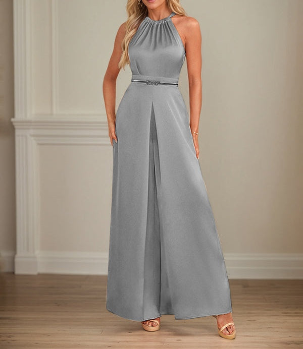 Jumpsuits Halter Floor-Length Satin Wedding Dress