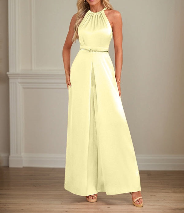 Jumpsuits Halter Floor-Length Satin Wedding Dress