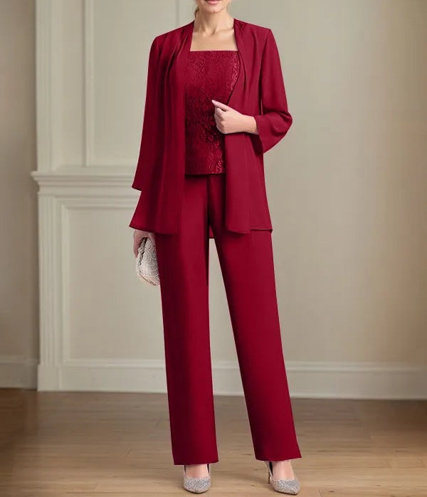 Chiffon Square Neck Sleeveless Floor Length Mother of the Bride Pantsuits