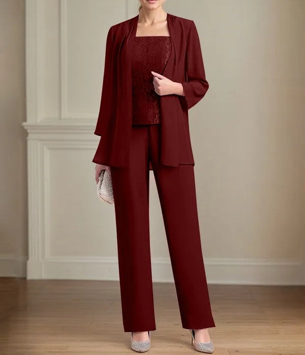 Chiffon Square Neck Sleeveless Floor Length Mother of the Bride Pantsuits
