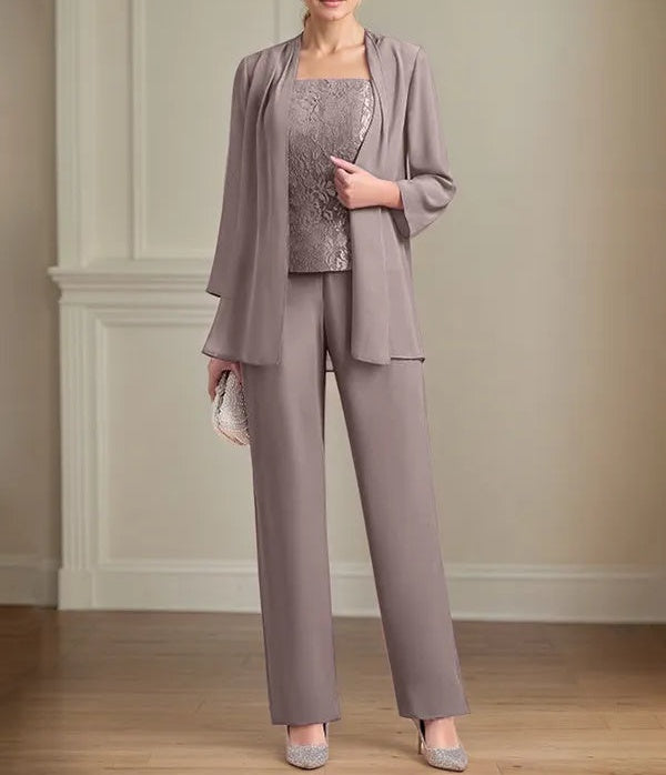 Chiffon Square Neck Sleeveless Floor Length Mother of the Bride Pantsuits