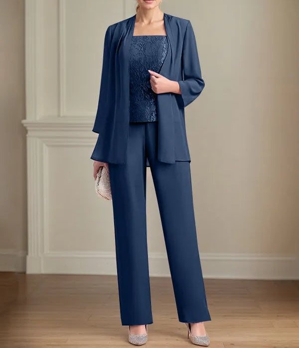 Chiffon Square Neck Sleeveless Floor Length Mother of the Bride Pantsuits
