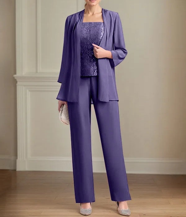 Chiffon Square Neck Sleeveless Floor Length Mother of the Bride Pantsuits
