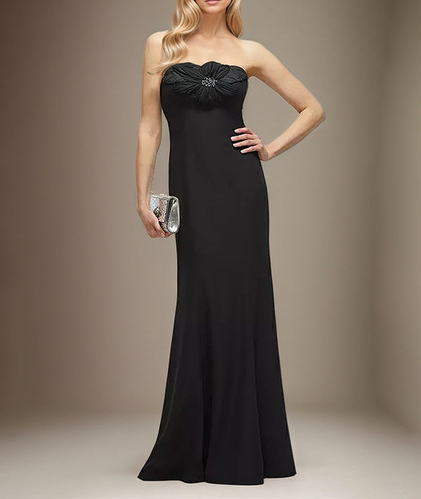 Black Stretch Crepe Sheath/Column Off the Shoulder Sleeveless Floor Length Dress