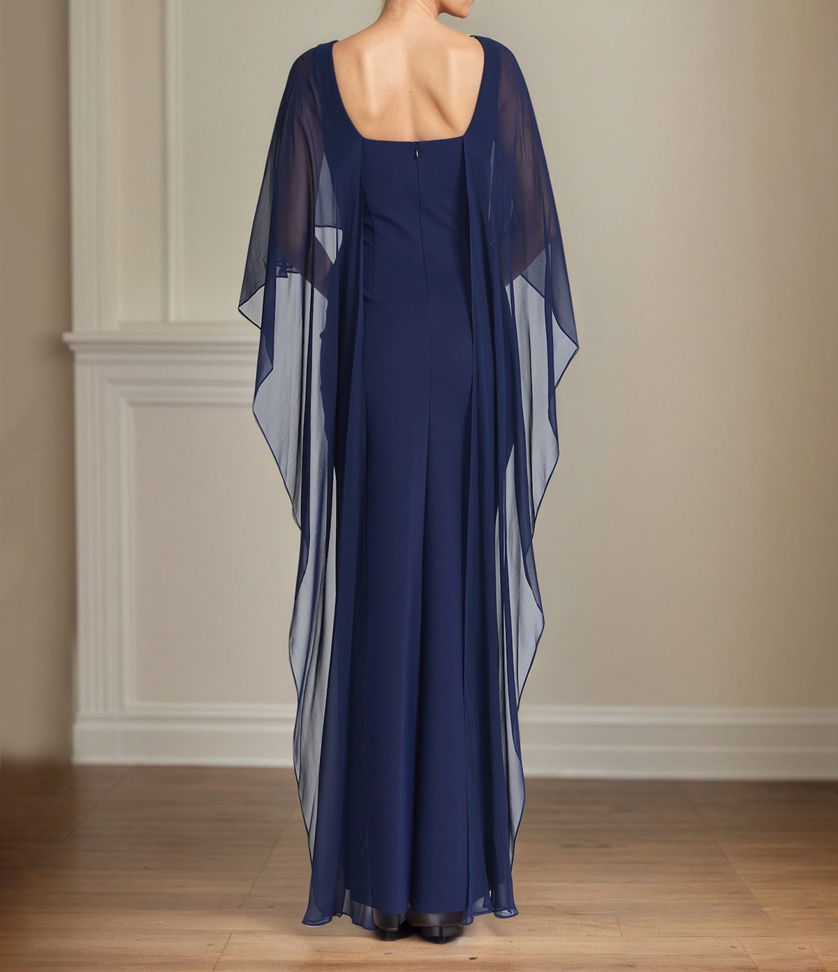 Navy Chiffon Sheath/Column Scoop Neck Floor Length Mother of the Bride Dresses