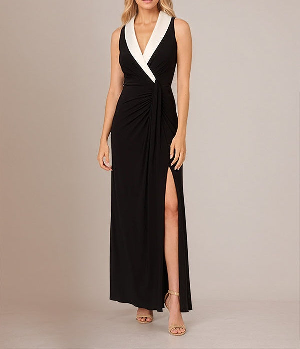 Black Deep V-Neck Ankle Length Chiffon Mother of The Bride Dresses With High Slit