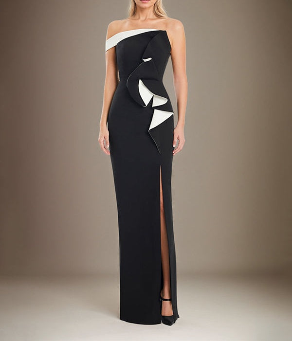 Black Sheath/Column Off The Shoulder Stretch Crepe Mother Of The Bride Dress With High Slit