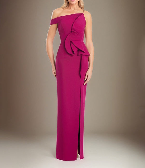 Black Sheath/Column Off The Shoulder Stretch Crepe Mother Of The Bride Dress With High Slit
