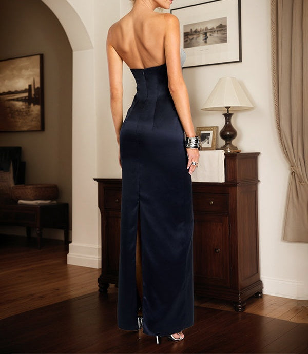 Navy Sheath/Column Sweetheart Neckline Sleeveless Satin Mother Of The Bride Dress
