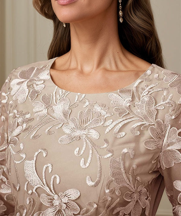 Crew Neck  A Line Ruffle Ruched Lace Maxi Dress Mother Of The Bride Dress