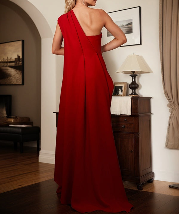 A-Line One-Shoulder Floor-Length Elastic Satin Mother Of The Bride Dress