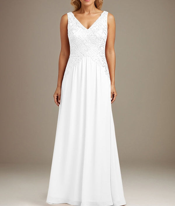 Burgundy A-line V Neck Floor-Length Lace Chiffon Mother of the Bride Dresses