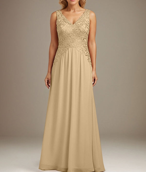 Burgundy A-line V Neck Floor-Length Lace Chiffon Mother of the Bride Dresses
