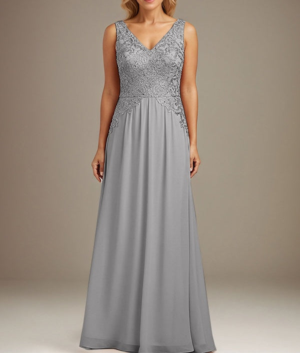 Burgundy A-line V Neck Floor-Length Lace Chiffon Mother of the Bride Dresses