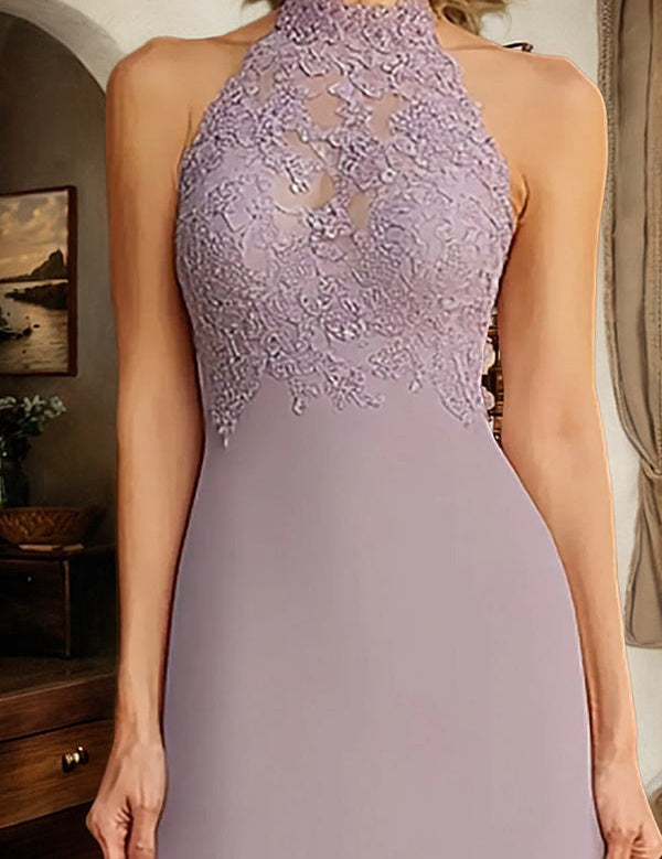 Lilac A Line Halter Long Mother of the Bride Dress