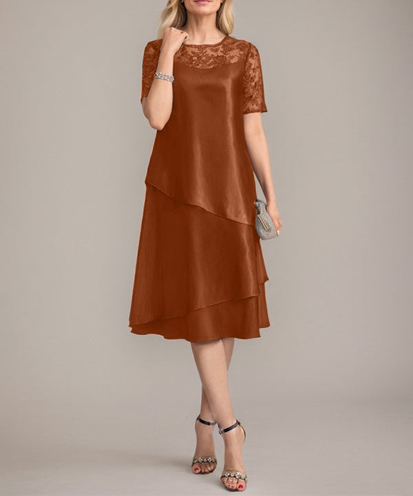 A-Line Scoop Knee-Length Mother of the Bride Dress With Applique & Sequins