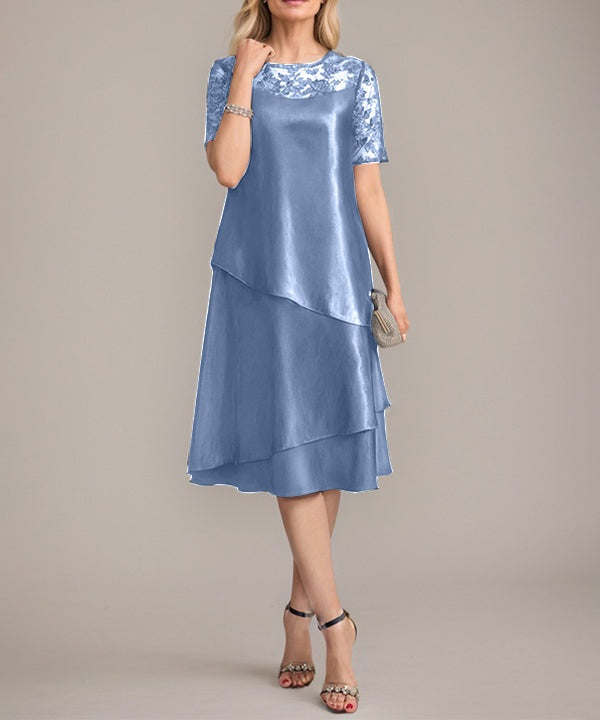 A-Line Scoop Knee-Length Mother of the Bride Dress With Applique & Sequins