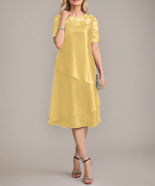 A-Line Scoop Knee-Length Mother of the Bride Dress With Applique & Sequins
