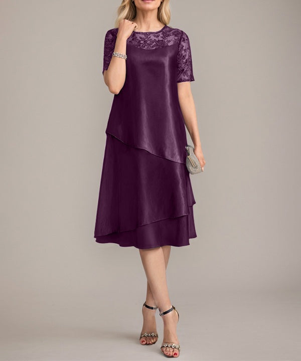 A-Line Scoop Knee-Length Mother of the Bride Dress With Applique & Sequins
