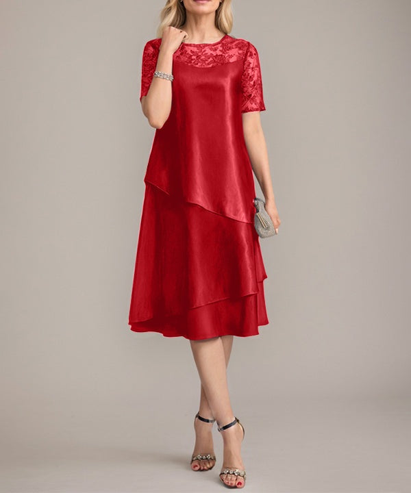 A-Line Scoop Knee-Length Mother of the Bride Dress With Applique & Sequins