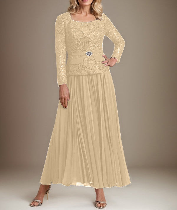 A-line Square Ankle-Length Chiffon Mother of the Bride Dress With Pleated