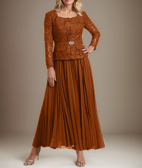 A-line Square Ankle-Length Chiffon Mother of the Bride Dress With Pleated