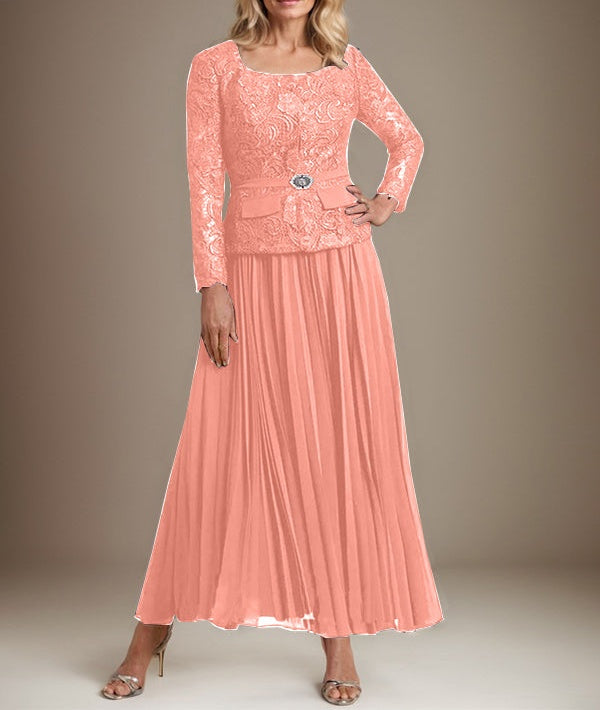 A-line Square Ankle-Length Chiffon Mother of the Bride Dress With Pleated