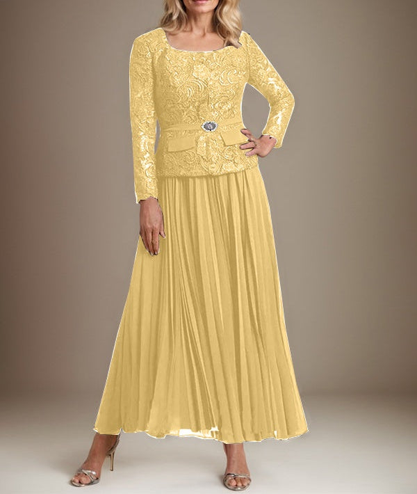 A-line Square Ankle-Length Chiffon Mother of the Bride Dress With Pleated